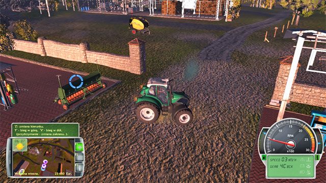 Podjedź tyłem i podłącz siewnik. - Poznanie farmy i pierwsze prace | Kariera Symulator Farmy 2014 - Symulator Farmy 2014 - poradnik do gry