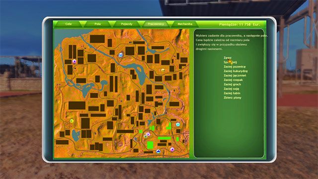 Na tej zakładce panelu wybierasz jaką pracę chcesz zlecić . - Wynajmowanie pracowników | Rozwój gospodarstwa Symulator Farmy 2014 - Symulator Farmy 2014 - poradnik do gry