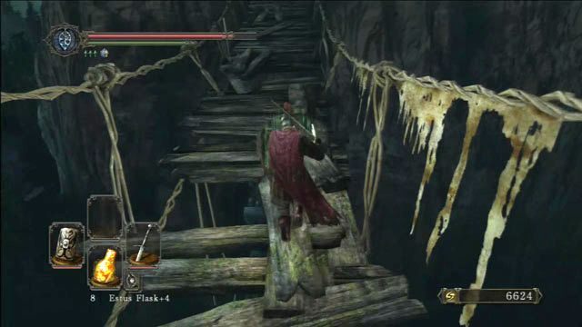 Uważaj na dziury w moście - Huntsmans Copse - droga do Undead Purgatory - Dark Souls II - poradnik do gry