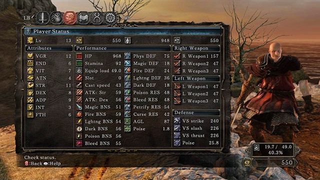 Okienko wszystkich statystyk - Cechy opis mechaniki - Dark Souls II - poradnik do gry