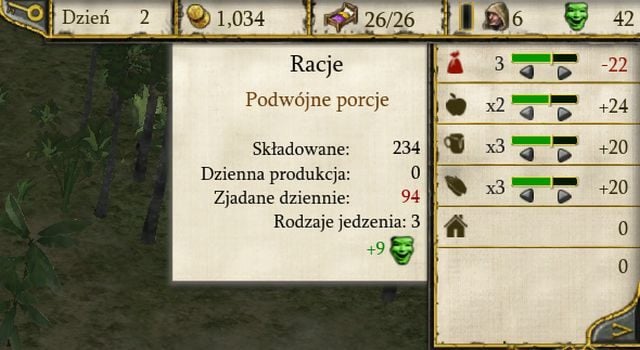 Okno racji żywnościowych pokazuje ile jedzenia jest aktualnie produkowane. - Produkcja jedzenia | Elementy kluczowe - Twierdza: Krzyżowiec II - poradnik do gry