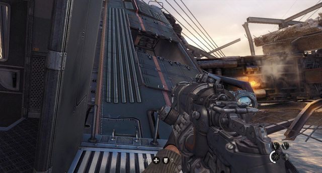 Musisz przejść przez ten wagon od góry - Most Gibraltarski | Misje Główne w Wolfenstein The New Order - Wolfenstein: The New Order - poradnik do gry