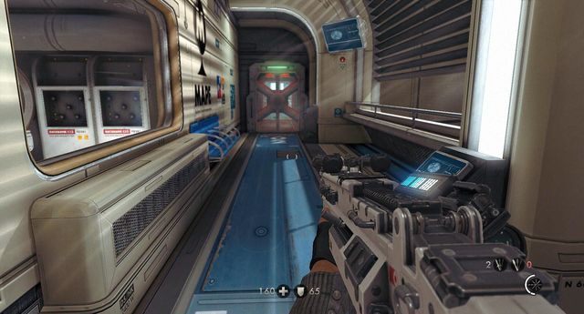 Niebieski korytarz prowadzący dalej - Baza Księżycowa | Misje Główne w Wolfenstein The New Order - Wolfenstein: The New Order - poradnik do gry