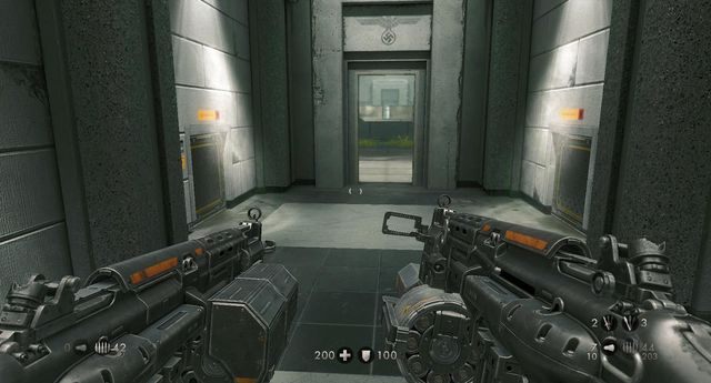 Możesz użyć widocznych przejść bocznych by zaskoczyć przeciwników - Powrót do Sztabu Trupiej Główki | Misje Główne w Wolfenstein The New Order - Wolfenstein: The New Order - poradnik do gry