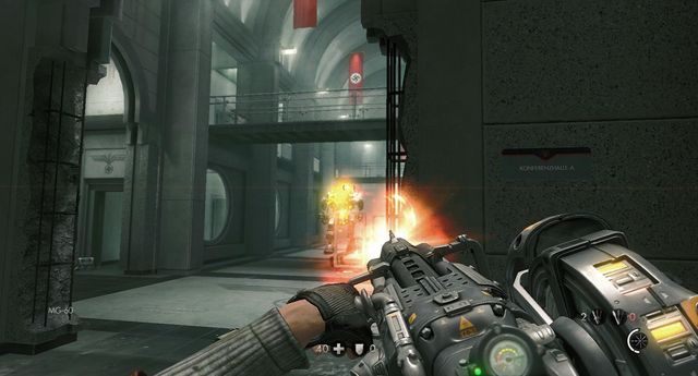 Kolejny, duży pokój z dużą ilością wrogów - Powrót do Sztabu Trupiej Główki | Misje Główne w Wolfenstein The New Order - Wolfenstein: The New Order - poradnik do gry