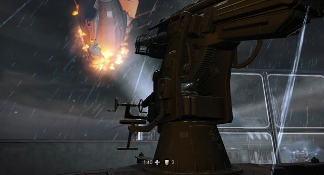 Użyj dział by zniszczyć sterowce - Powrót do Sztabu Trupiej Główki | Misje Główne w Wolfenstein The New Order - Wolfenstein: The New Order - poradnik do gry