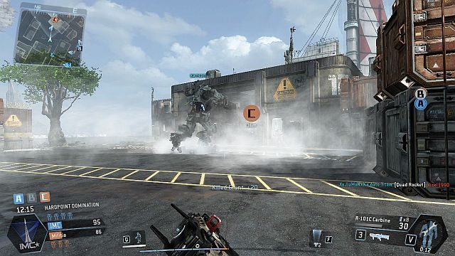 Hangar to miejsce, w którym znajduje się punkt przejęcia, a tuż obok niego, w wąskim przesmyku - flaga - Angel City | Mapy w Titanfall - Titanfall - poradnik do gry