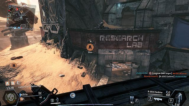 Kolejna wieżyczka mieści się mniej więcej w centrum mapy, po wyjściu z budynku widocznego na screenie, w którym znajduje się jeden z punktów przejęcia - Boneyard | Mapy w Titanfall - Titanfall - poradnik do gry