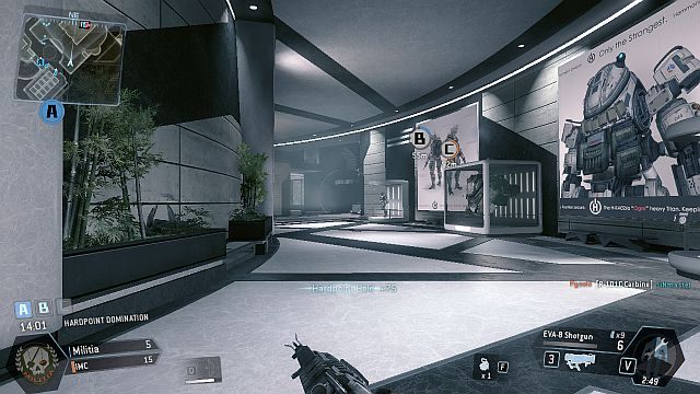 Wnętrze głównego budynku jest bardzo szerokie i wystarczające dla Tytana. - Corporate | Mapy w Titanfall - Titanfall - poradnik do gry