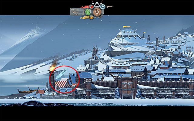 Rozdział ten rozpoczyna się od rozmowy, którą grając jako Ubin odbędziesz z Eirikiem (włodarz miasta) - Strand | Rozdział 1 / Chapter 1 w The Banner Saga - The Banner Saga - poradnik do gry