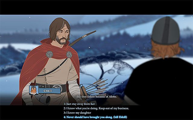 Najbardziej agresywny wariant zachowania zakłada zamordowanie Ekkilla - Podróż do Grofheim | Rozdział 4 / Chapter 4 w The Banner Saga - The Banner Saga - poradnik do gry