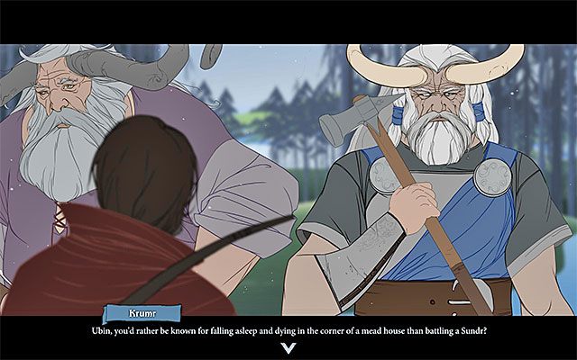Na przebieg rozmowy z Krumrem nie ma się niestety dużego wpływu - Podróż do Sigrholm | Rozdział 6 / Chapter 6 w The Banner Saga - The Banner Saga - poradnik do gry