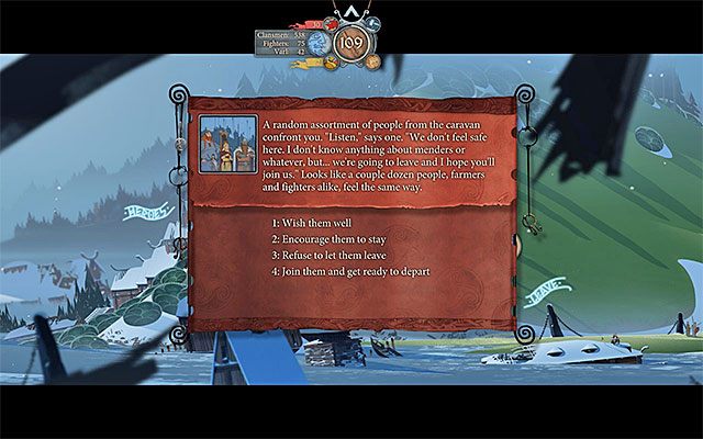 Zamiast żegnać się z częścią karawany lepiej będzie od razu opuścić Sigrholm - Sigrholm | Rozdział 6 / Chapter 6 w The Banner Saga - The Banner Saga - poradnik do gry