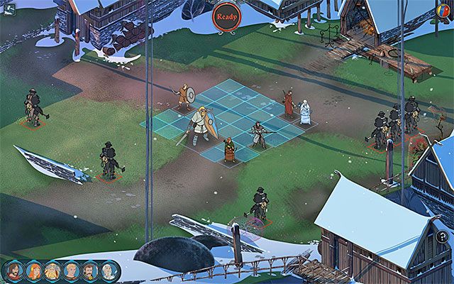 Jedna z przykładowych wariacji bitwy rozgrywanej w wiosce - Skogr | Rozdział 2 / Chapter 2 w The Banner Saga - The Banner Saga - poradnik do gry