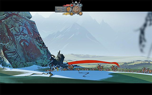 Zatrzymanie się w lokacji z wielkim głazem to dobry sposób na bezpłatne poprawienie morale - Morale | Karawana w The Banner Saga - The Banner Saga - poradnik do gry