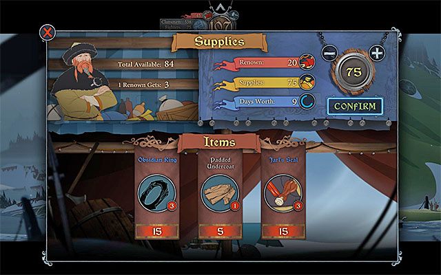 Na zakup zapasów decyduj się tylko w ostateczności, bo punkty sławy lepiej wydawać na inne cele - Zapasy | Karawana w The Banner Saga - The Banner Saga - poradnik do gry