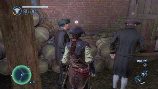 Stań blisko zajętych czymś ludzi, by wtopić się w tłum - Rozgłos w Assassins Creed Liberation | Inne mechanizmy rozgrywki - Assassins Creed: Liberation HD - poradnik do gry