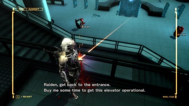 Po lewej stronie lewus-tarczownik. - R-04 Hostile Takedown | Kampania - opis przejścia Metal Gear Rising Revengeance - Metal Gear Rising: Revengeance - poradnik do gry