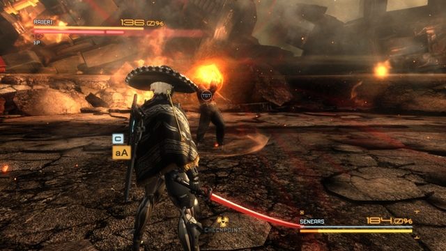 Armstrong przymierza się do swojego wybuchowego ataku! - Armstrong, etap drugi - Uber Armstrong | Bossowie Metal Gear Rising Revengeance - Metal Gear Rising: Revengeance - poradnik do gry