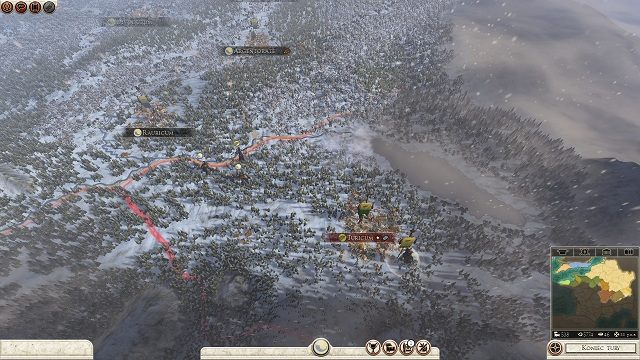 Jedynie osady dają ochronę przed mrozem. Armia znajdująca się poza nią będzie powoli traciła liczebność. - Poradnik do gry - Najważniejsze zmiany w rozgrywce Rome II - Cezar w Galii - Total War: Rome II - Cezar w Galii - poradnik do gry