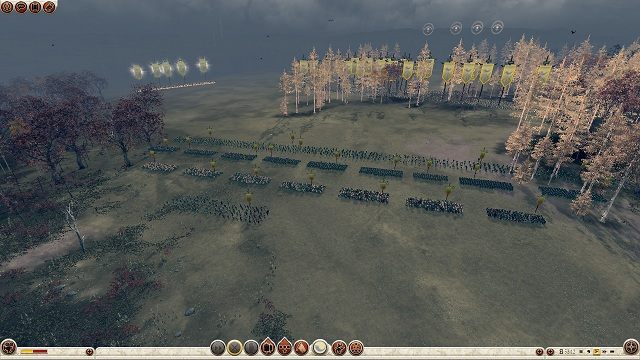 Starcie z punktu widzenia przeciwnika. Nie jest on w stanie dostrzec ukrytej w lesie kawalerii. - Walka | Porady ogólne Rome II - Cezar w Galii - Total War: Rome II - Cezar w Galii - poradnik do gry