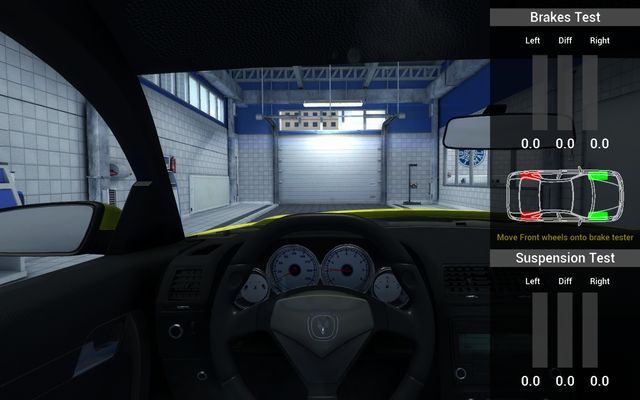 Jako pierwsze testowane są przednie hamulce. - Ścieżka diagnostyczna - Podstawy rozgrywki - Car Mechanic Simulator 2014 - poradnik do gry
