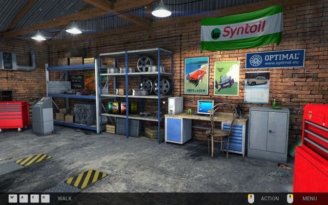 Oto widok, jaki spotkamy w pierwszym garażu. - Nawigowanie po garażu - Podstawy rozgrywki - Car Mechanic Simulator 2014 - poradnik do gry