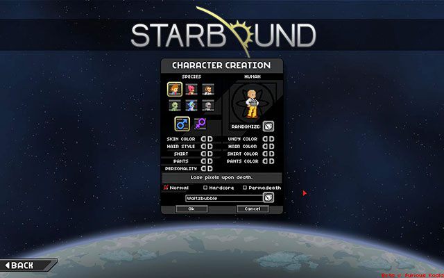 Ekran tworzenia postaci - Tworzenie postaci w Starbound | Przewodnik Przetrwania - Starbound - poradnik do gry
