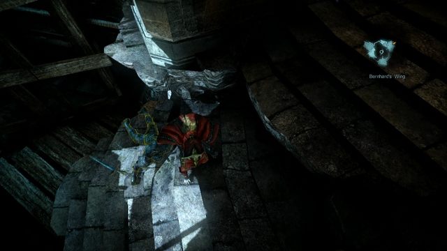 Zwłoki żołnierza, wraz z pamiętnikiem, leżące na końcu schodów. - Misja 1 - Bioquimek Corporation | Memoriały i Pamiętniki - I przejście - Castlevania: Lords of Shadow 2 - poradnik do gry