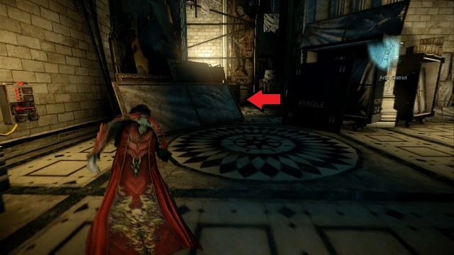 Strzałka pokazuje miejsce ukrytego Memoriału. - Misja 8 - The Hooded Man | Memoriały i Pamiętniki - I przejście - Castlevania: Lords of Shadow 2 - poradnik do gry