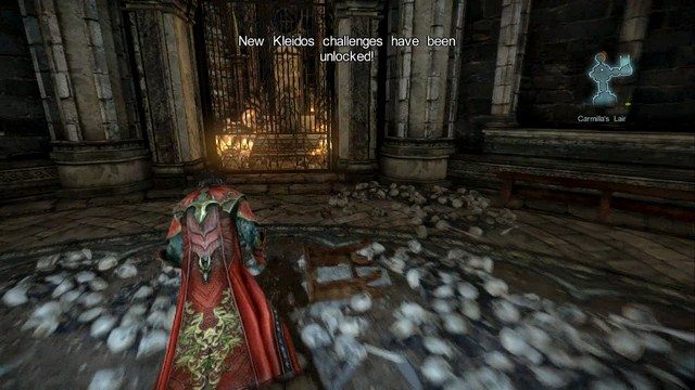Powracasz do miejsca, w którym zacząłeś 5 misję - za kratami na wprost znajdziesz Skrzynię Bólu. - Carmillas Lair | Znajdźki - drugie podejście | Castlevania Lords of Shadow 2 - Castlevania: Lords of Shadow 2 - poradnik do gry
