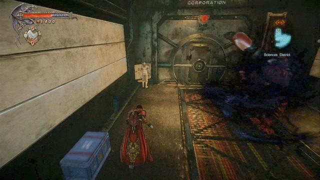 Po prawej stronie strażnik, a po lewej technik, którego musisz opętać. - Misja 1 - Bioquimek Corporation | Kampania - opis przejścia - Castlevania: Lords of Shadow 2 - poradnik do gry