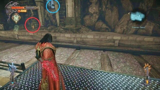 Obrazek przedstawia lokalizację Memoriału (czerwony) i Skrzyni Bólu (niebieski). - Misja 4 - Next Stop - Castlevania | Kampania - opis przejścia - Castlevania: Lords of Shadow 2 - poradnik do gry