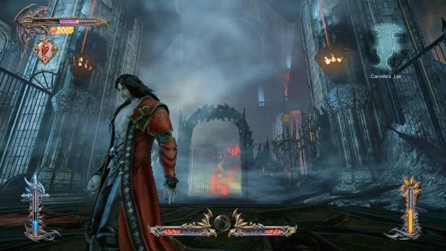 W oddali widoczne do zebrania dwa przedmioty - w tym momencie jednak po za twoim zasięgiem. - Misja 5 - The Blood Curse | Kampania - opis przejścia - Castlevania: Lords of Shadow 2 - poradnik do gry