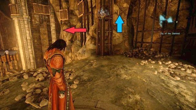 Czerwona strzałka prowadzi do wilka, niebieska do znajdźki, która wymaga Klucza Podziemi. - Misja 2 - The Three Gorgons | Kampania - opis przejścia - Castlevania: Lords of Shadow 2 - poradnik do gry