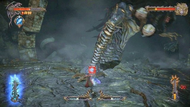Gdy potwór wbije rękę w ziemie, zamroź ją za pomocą mocy Pustki i wdrap się po niej. - Misja 2 - The Three Gorgons | Kampania - opis przejścia - Castlevania: Lords of Shadow 2 - poradnik do gry