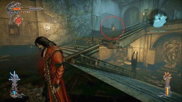 Na czerwono zaznaczony memoriał, znajdujący się na najwyższym piętrze. - Misja 3 - The Antidote | Kampania - opis przejścia - Castlevania: Lords of Shadow 2 - poradnik do gry