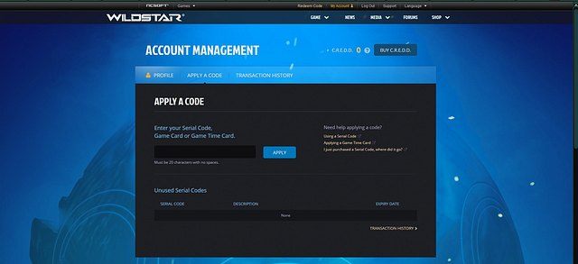 Otrzymany kod należy wpisać w to okienko - Abonament i system płatności | Początki | WildStar - WildStar - przewodnik po grze