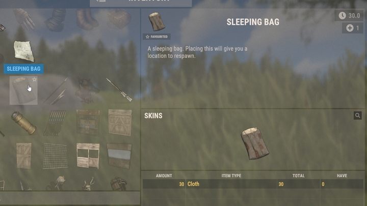 Aby utworzyć punkt zapisu, musicie wytworzyć śpiwór lub łóżko (niedostępne na początku) - Rust: Pierwsze kroki - jak rozpocząć grę? - Rust - przewodnik przetrwania - poradnik do gry