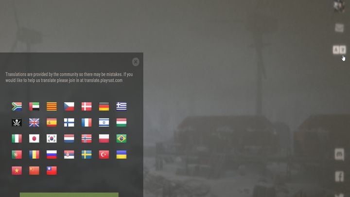 W głównym menu gry, sprawdźcie ikonę symboli po prawej stronie, w górnym rogu ekranu - Rust: Polska wersja językowa - Rust - przewodnik przetrwania - poradnik do gry