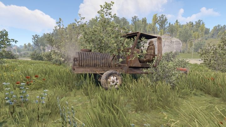 Na mapie znajdują się także zniszczone samochody o różnej budowie, stanie technicznym i mocy silnika - Rust: Podstawowy transport - konie, samochody i inne - Rust - przewodnik przetrwania - poradnik do gry