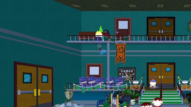 Z pomocą sondy przedostań się górą na drugą stronę - Zaatakuj szkołę/Attack the School | Opis przejścia w South Park - Kijek Prawdy - South Park: Kijek Prawdy - poradnik do gry
