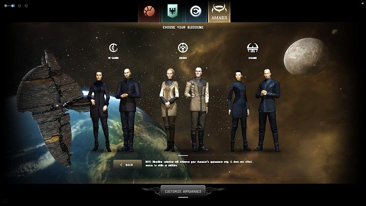 W pierwszej kolejności należy stworzyć nową postać, która będzie należeć do jednej z czterech głównych frakcji (imperiów) gry EVE Online: Amarr, Caldari, Gallente, Minmatar - EVE Online: Jak grać, krok po kroku - EVE Online - poradnik do gry