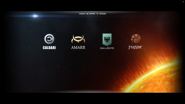 Pierwszym krokiem tworzenia nowej postaci w grze EVE Online jest wybór jego pochodzenia (Imperium) - EVE Online: Tworzenie postaci - EVE Online - poradnik do gry