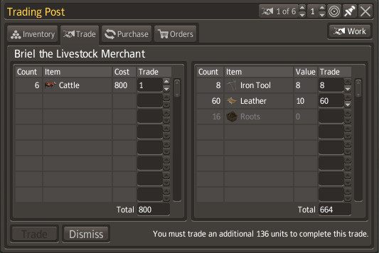 Drugi ekran dotyczy stricte wymiany towarów - jej przebieg został opisany w podrozdziale Przebieg wymiany - Handel w Banished | Podstawy rozgrywki - Banished - poradnik do gry
