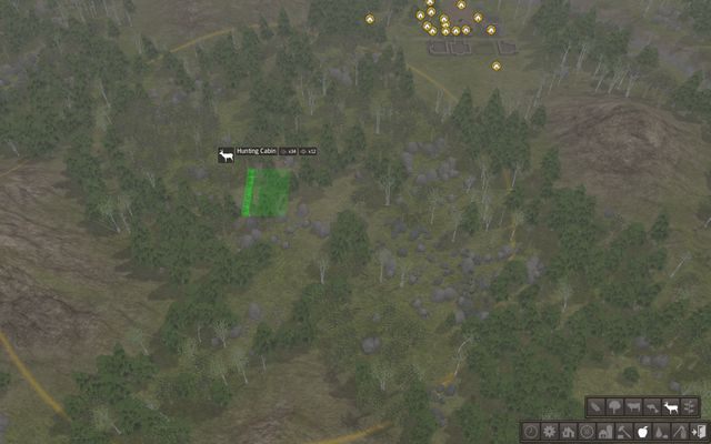 Teraz zajmij się dalszym powiększaniem ilości źródeł pozyskiwania pożywienia - w tym celu zbuduj chatkę myśliwych (Hunting Cabin) - Rozpoczęcie rozgrywki - Banished - poradnik do gry