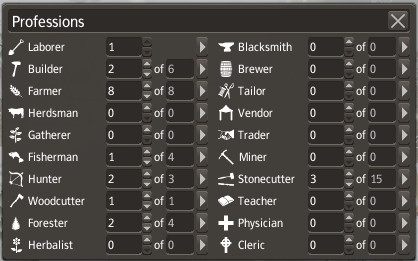Ilość wolnych robotników znajdziesz obok pozycji Laborer (robotnik) - ich możesz przydzielić do kilkunastu innych zawodów widocznych na liście - Desygnowanie pracowników w Banished | Podstawy rozgrywki - Banished - poradnik do gry