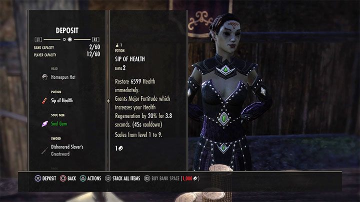 Skrytka w banku ma niestety ograniczoną pojemność - domyślnie jest to 60 slotów - ESO: Inwentarz bohatera - jak powiększyć? - The Elder Scrolls Online - poradnik do gry