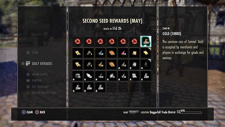 Bardzo dobrą metodą pozyskiwania funduszy jest odbieranie dziennych nagród (Daily Rewards) - ESO: Gromadzenie złota, porady - The Elder Scrolls Online - poradnik do gry