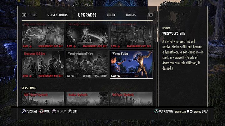 Wariant ten pozwala najszybciej stać się wilkołakiem, ale wymusza wydanie prawdziwych pieniędzy - ESO: Wilkołactwo - jak stać się wilkołakiem? Mapa, umiejętności - The Elder Scrolls Online - poradnik do gry